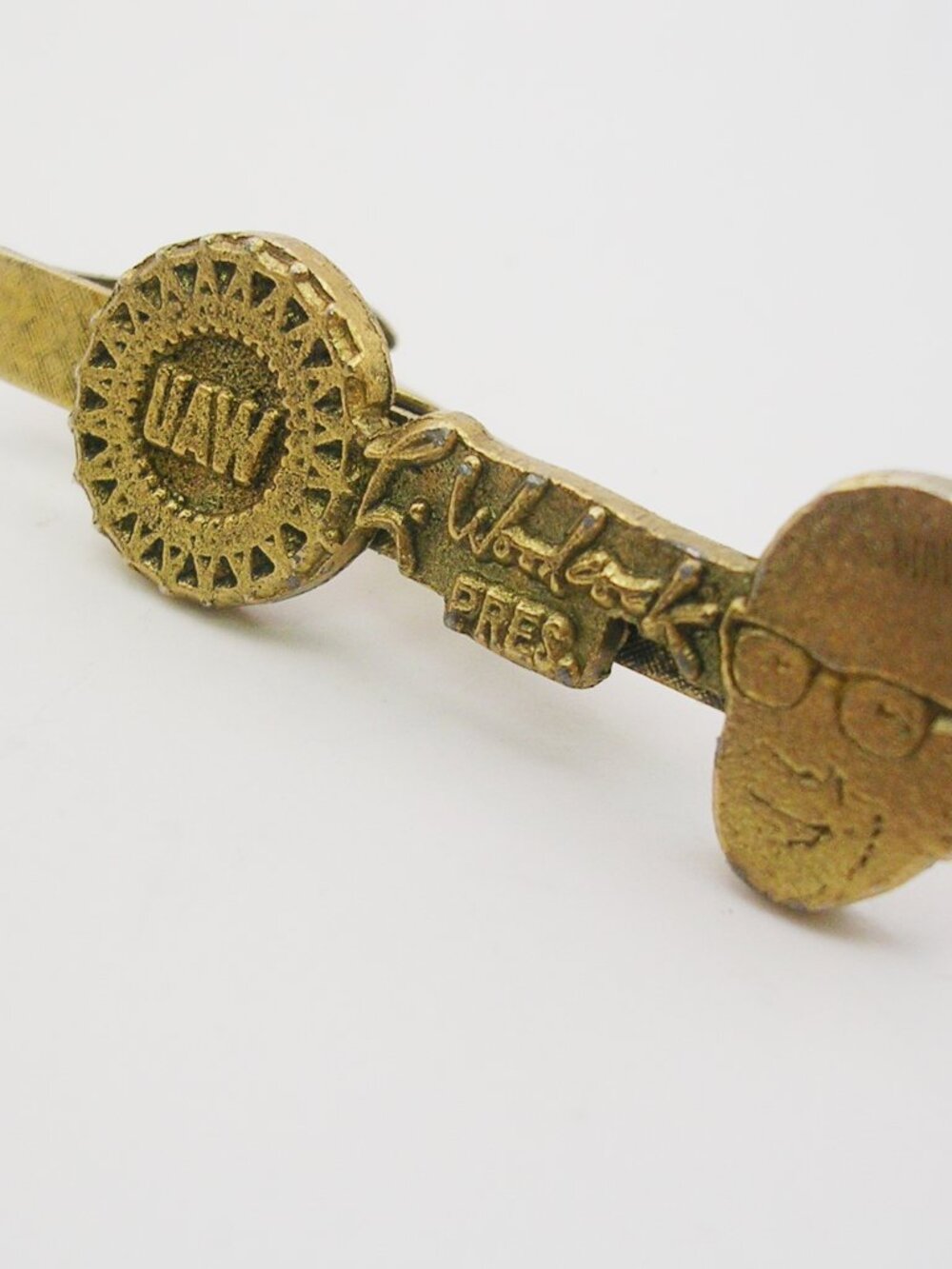 Vintage UAW United Auto Workers Woodcock President Tie Bar Clip Union